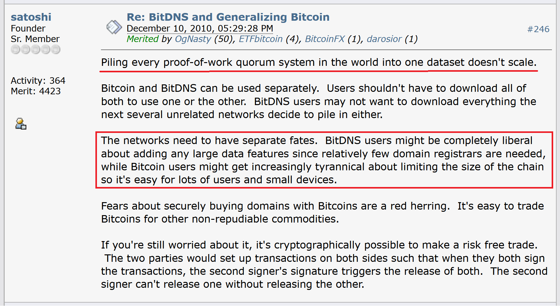 Satoshi's comments about BitDNS